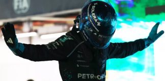 Russell gana una carrera llena drama, pero no para él Drama